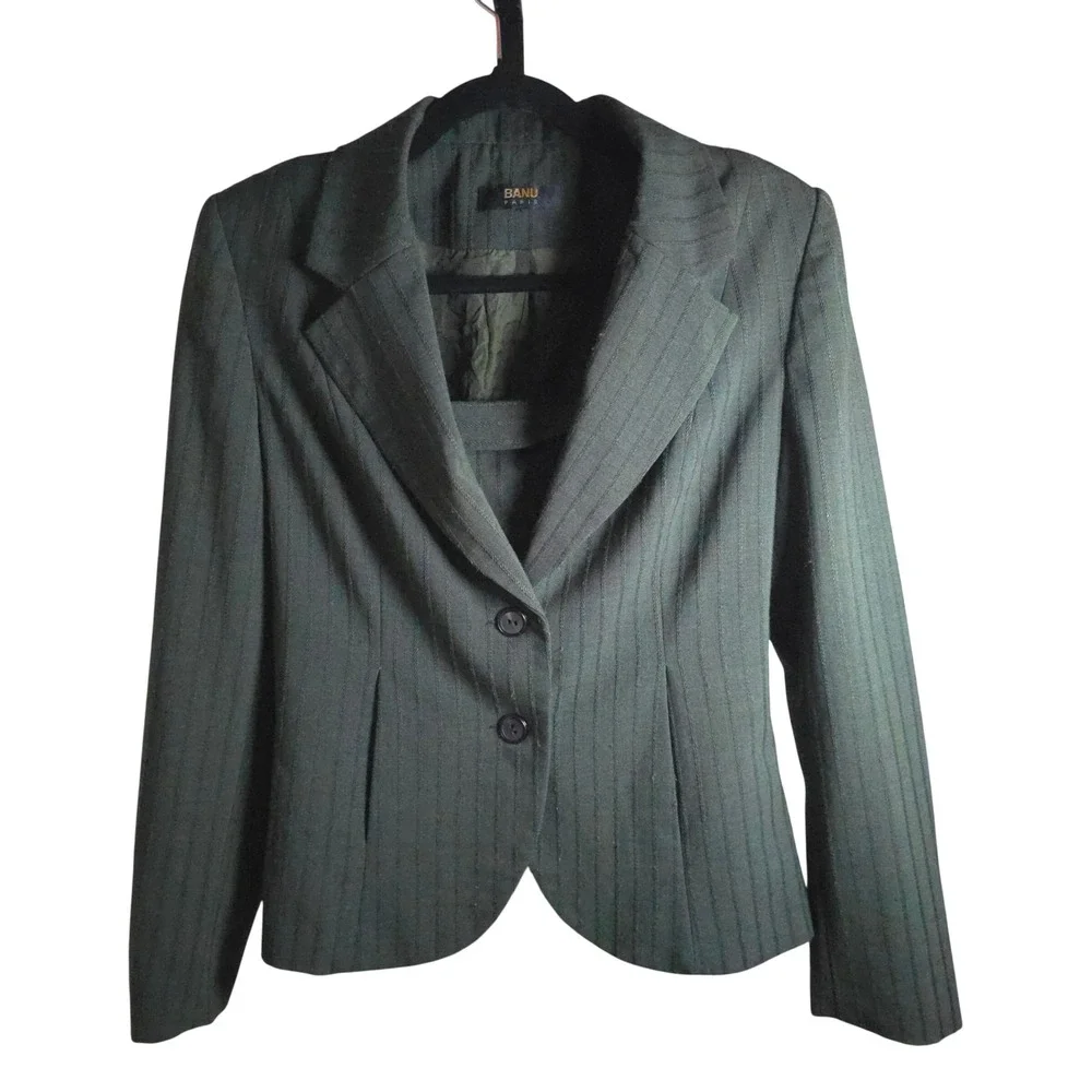Banu Paris‎ Green Pinstripe Cropped Blazer Corset Set Womens Small